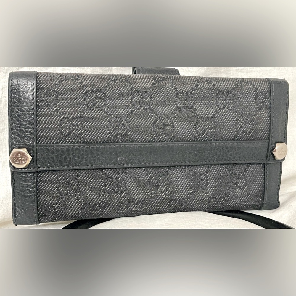 GUCCI Black Leather & Canvas GG Long Wallet 🔥 SALE